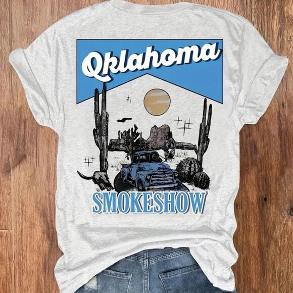 Oklahoma Smokeshow Women's Medium Zach Bryan tshirt top blue ford NEW - Picture 2 of 5